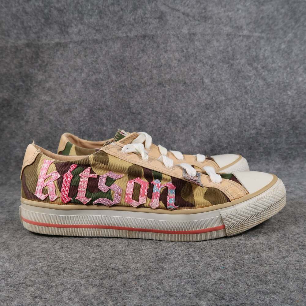 Kitson LA Shoes Womens 7.5 Fashion Sneakers Casual Y2k Lace Up Camo Logo Trainer